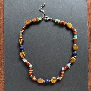 Boho Tigers Eye & Carnelian Mixed Gemstone Necklace | 17 IN